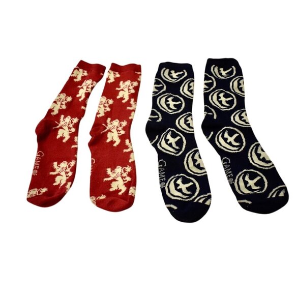Unisex Game of Thrones 2 Pair Red and Blue Crew Socks One Size Fits Most - Picture 1 of 2